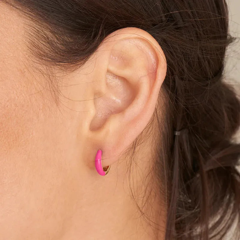 Geometric U-shaped oval curved epoxy earrings in seven colours on silver-plated copper