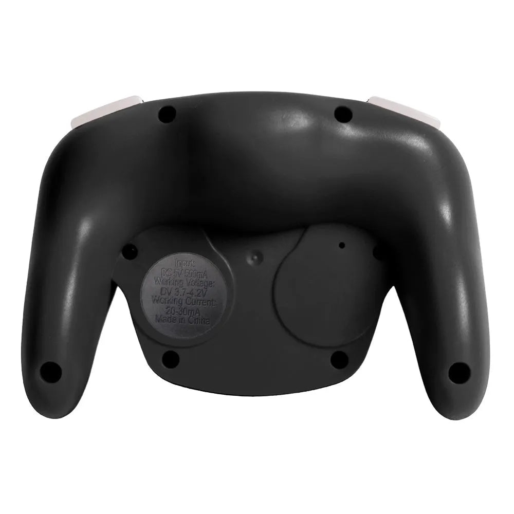 Black wireless gamepad with colourful packaging showing Switch and Windows compatibility, NFC function, and Bluetooth connectivity