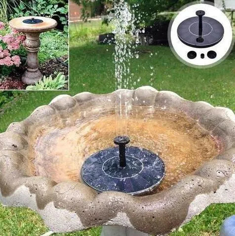 Black solar water fountain pump with solar panel and four spray nozzles for garden ponds