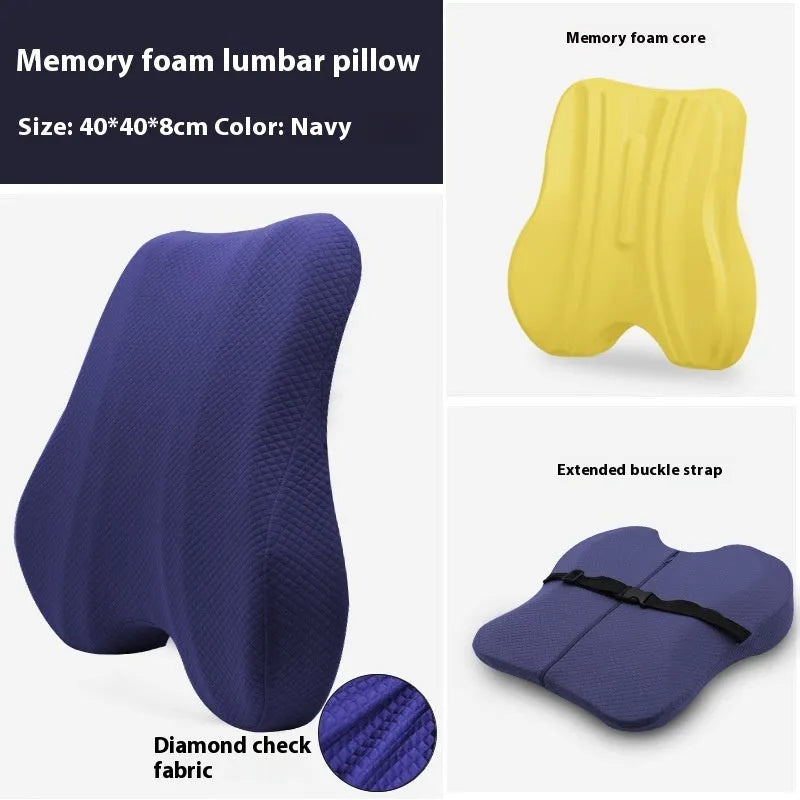 Office chair lumbar support cushion measuring 40x40x8cm in grey, pink, and navy blue colour options