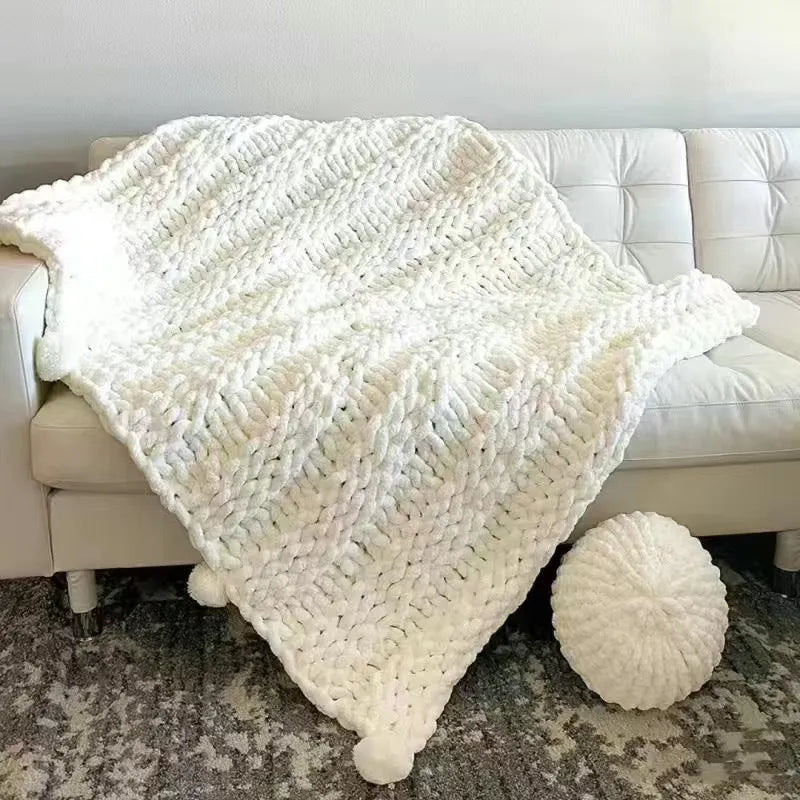Coarse yarn chenille knitted blanket with braided gravity texture in modern colour pattern