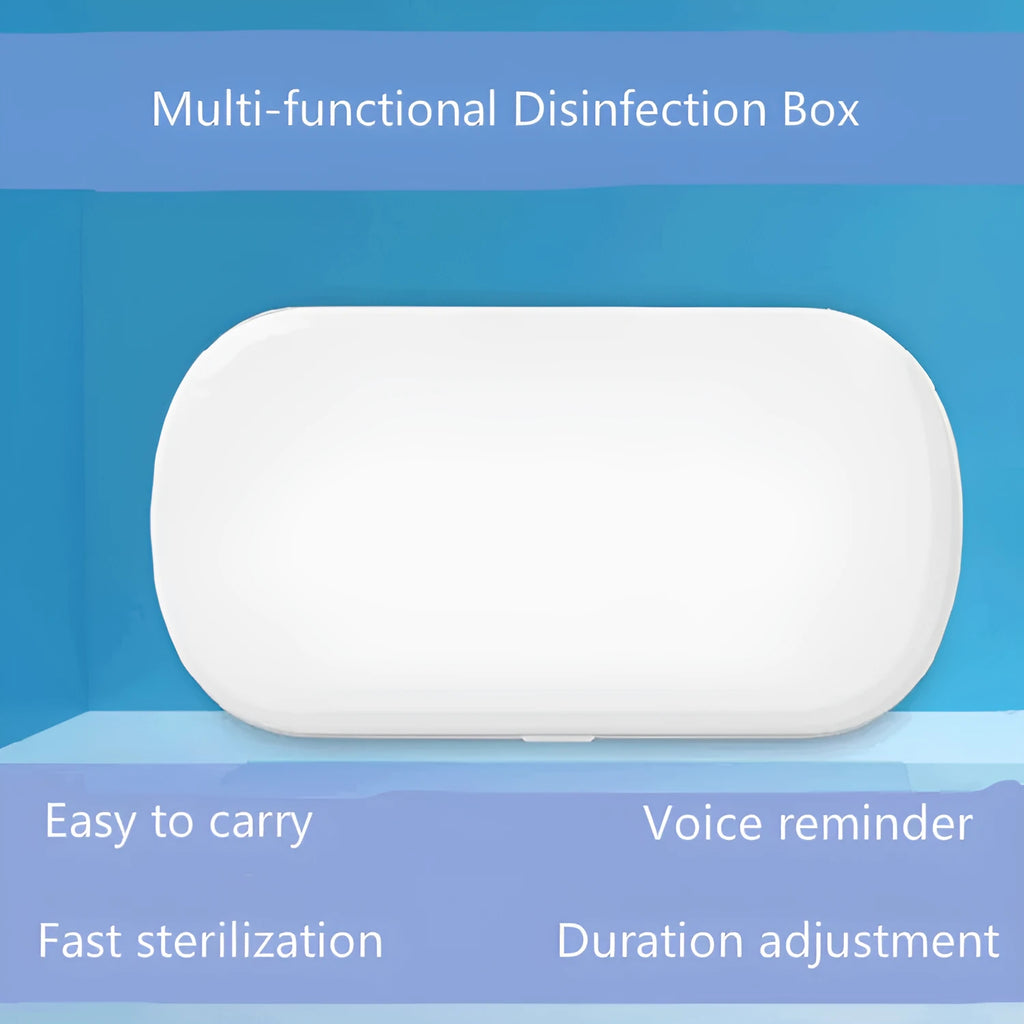 White aromatherapy UV steriliser box with wireless charging for mobile phones and small personal items