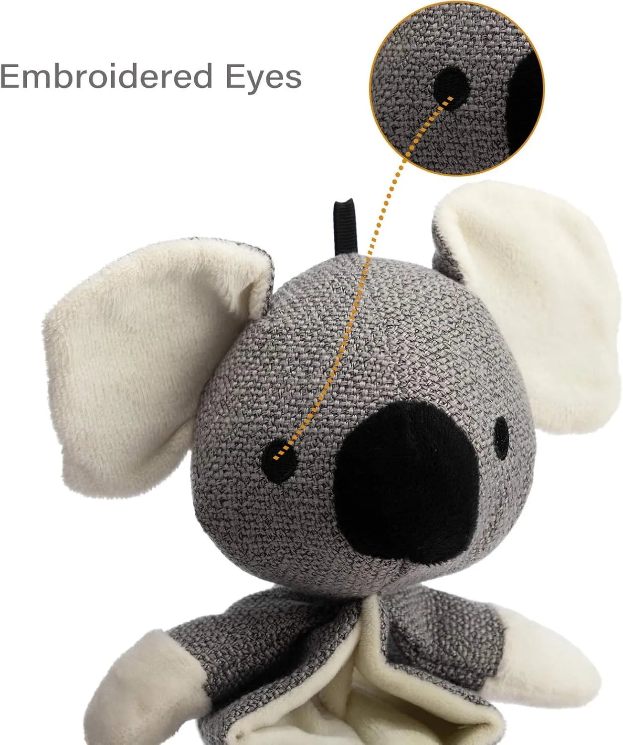 Gray koala plush dog toy with crinkle paper and squeaker, measuring 30cm long.