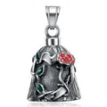Titanium steel motorcycle lucky bell with polished vintage finish and double-sided epoxy rose design