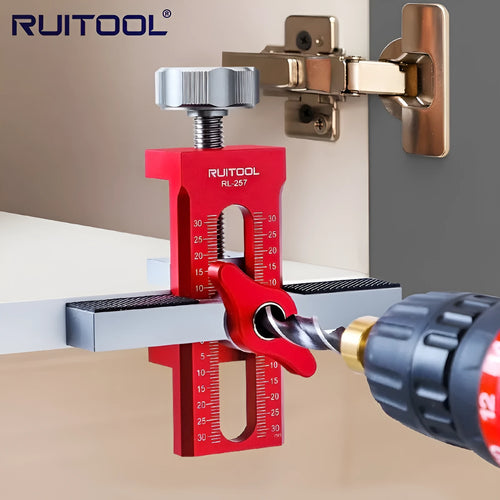 Aluminum alloy cabinet door installation aid with diamond-shaped drill holes for woodworking projects