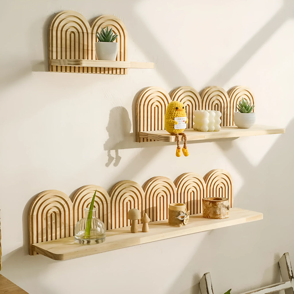 Solid wood wall-mounted flower pot storage rack with multiple tier options for plant display