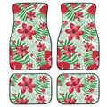 Black printed rubber car floor mat set showing front and rear pieces with textured surface.