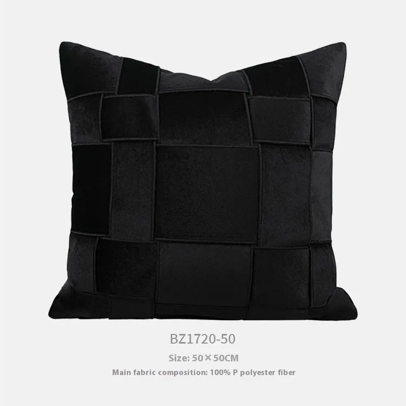 Square chenille woven cushion in beige, black, orange, reddish brown, green, coffee or taupe, 50cm size.