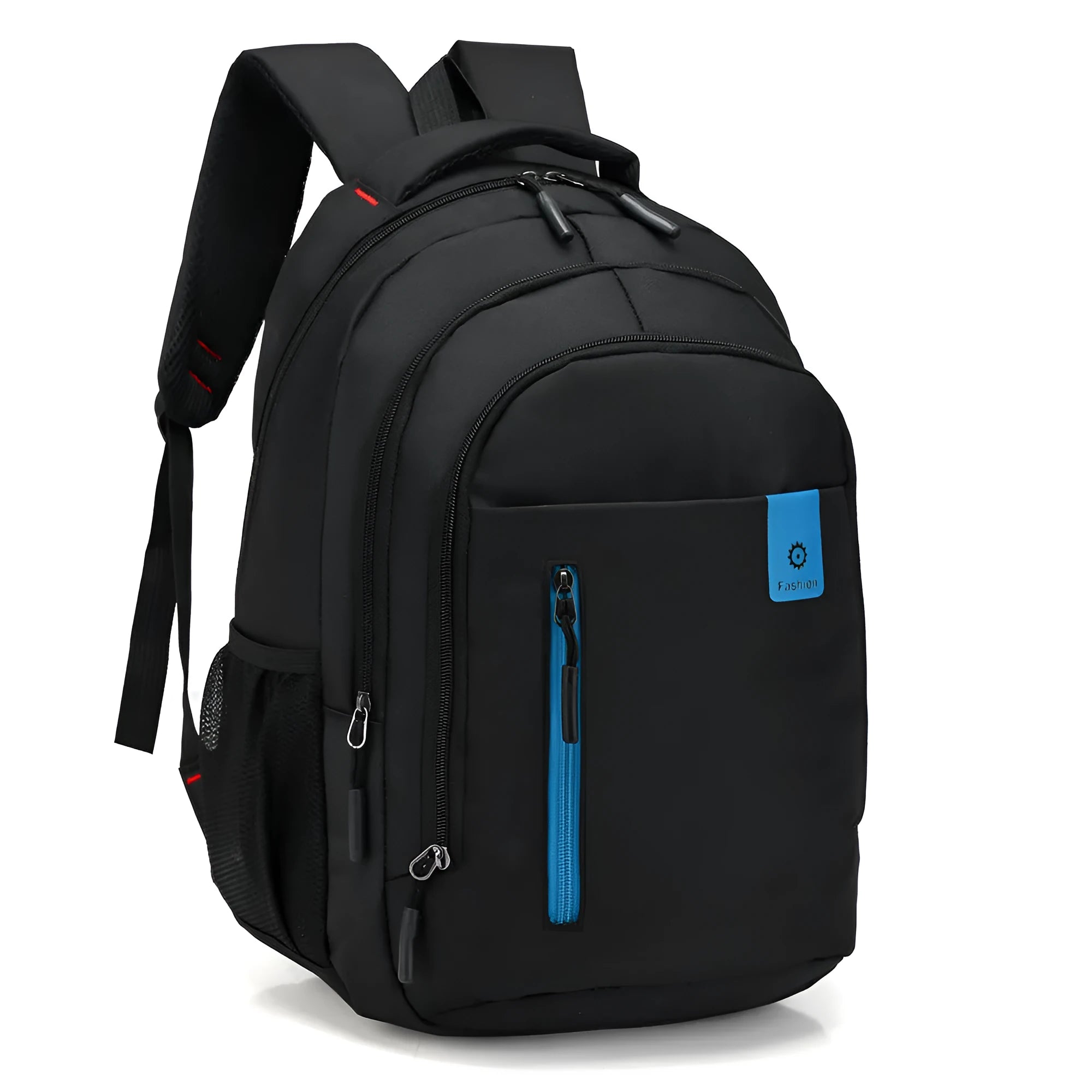 Oxford fabric backpack for teens with breathable padded straps and side zipper pockets in blue