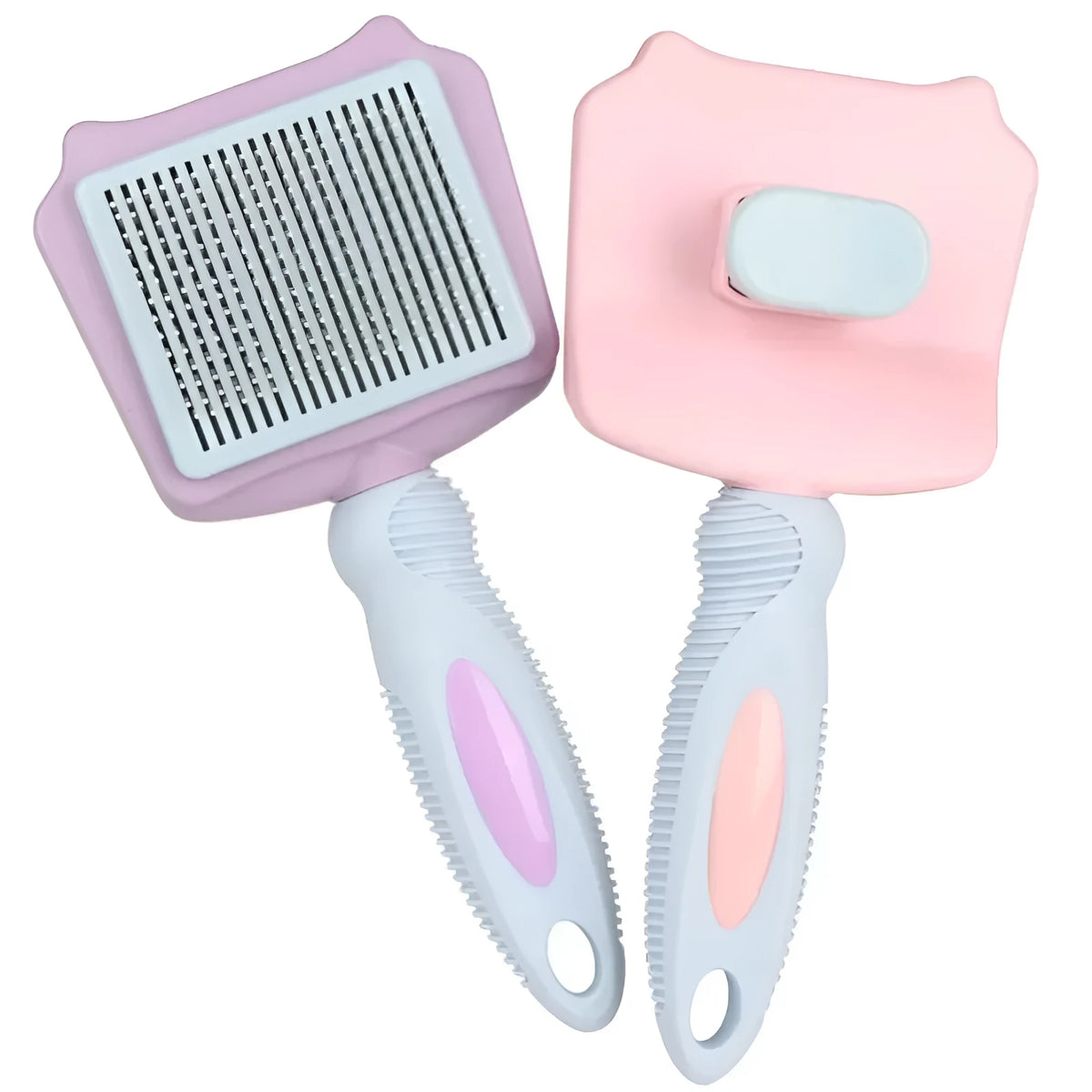 Self-cleaning dog brush for large dogs and cats in blue pink purple