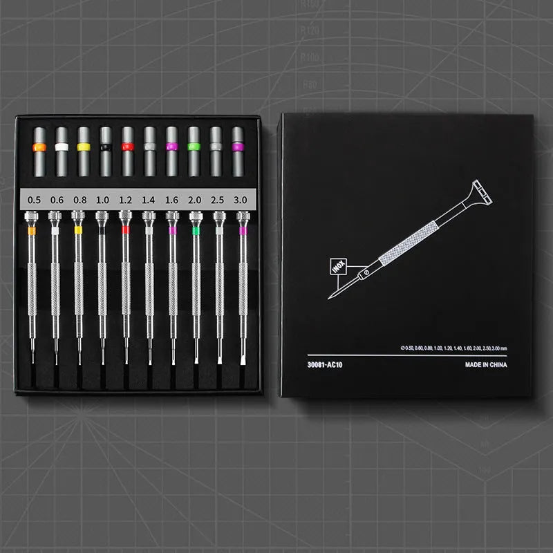 10-piece watch and glasses repair screwdriver set with cross and straight manual screwdrivers and 20 spare drill bits