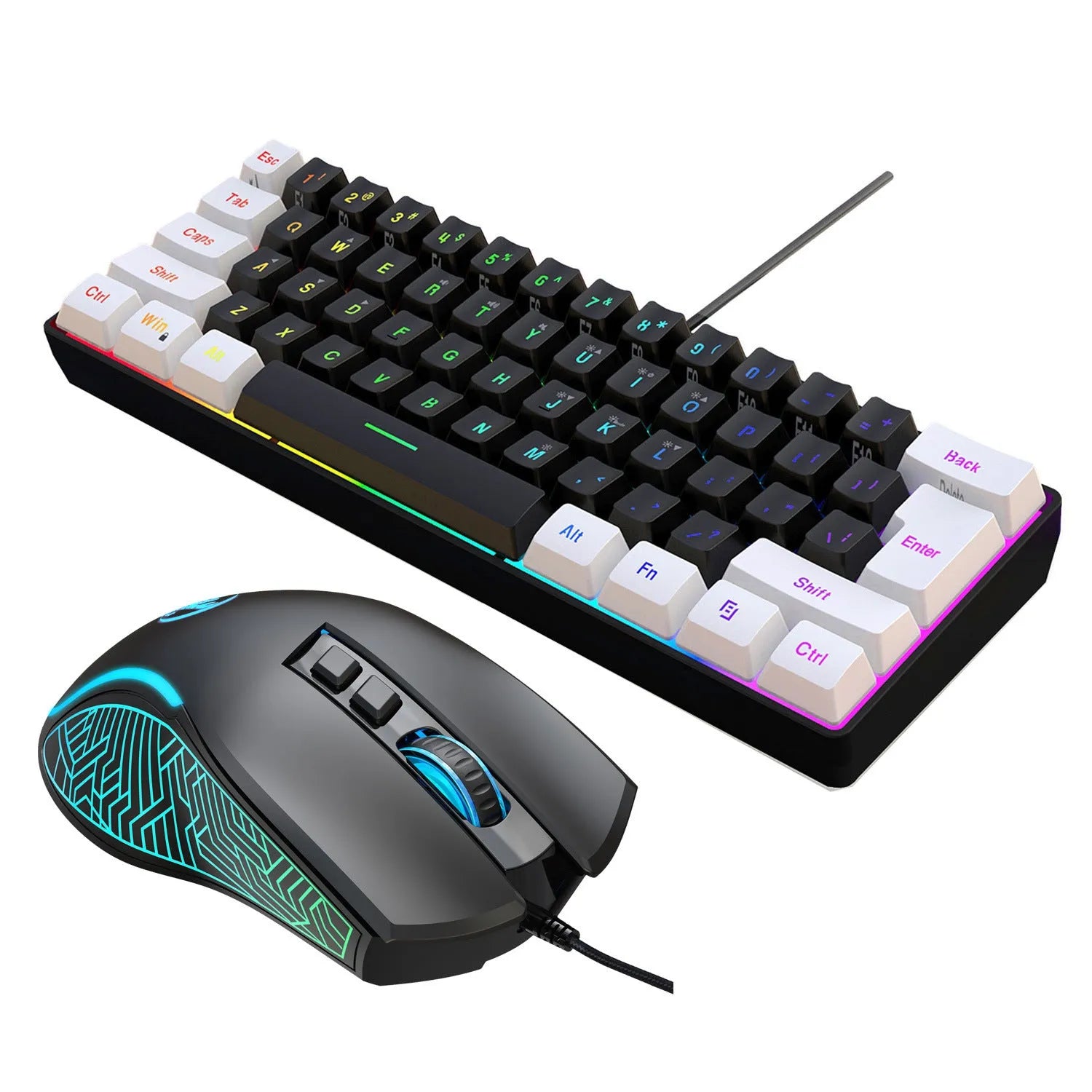 Simple wired 61 key membrane keyboard with UK layout and 1.7 metre cable in white and black colour