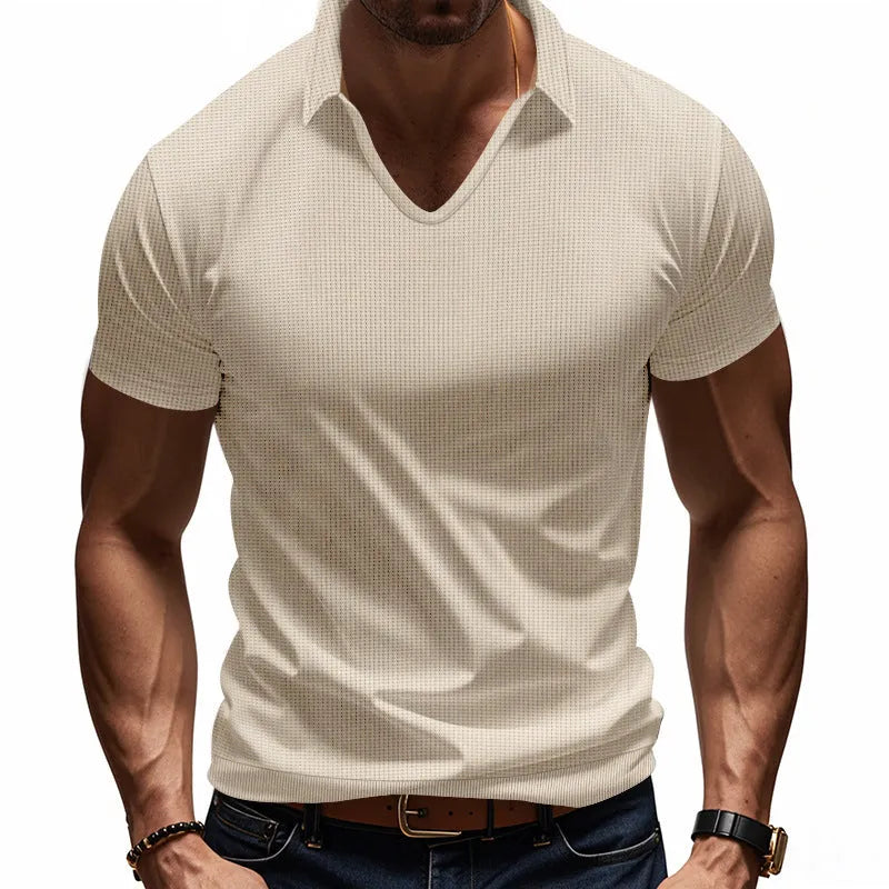 Men's loose fit V-neck short sleeve t-shirt in a light grey solid colour