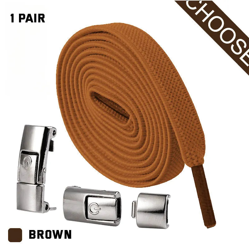 Press lock elastic no-tie shoelaces with widened 8mm flat profile in assorted colours