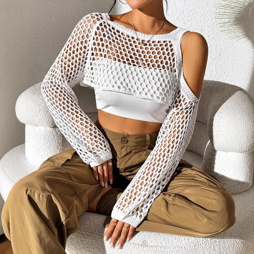 Imitation cotton mesh shirt with hollowed navel design in army green colour.