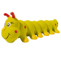 Yellow caterpillar dog squeaky toy measuring 25.5cm long for small medium dogs