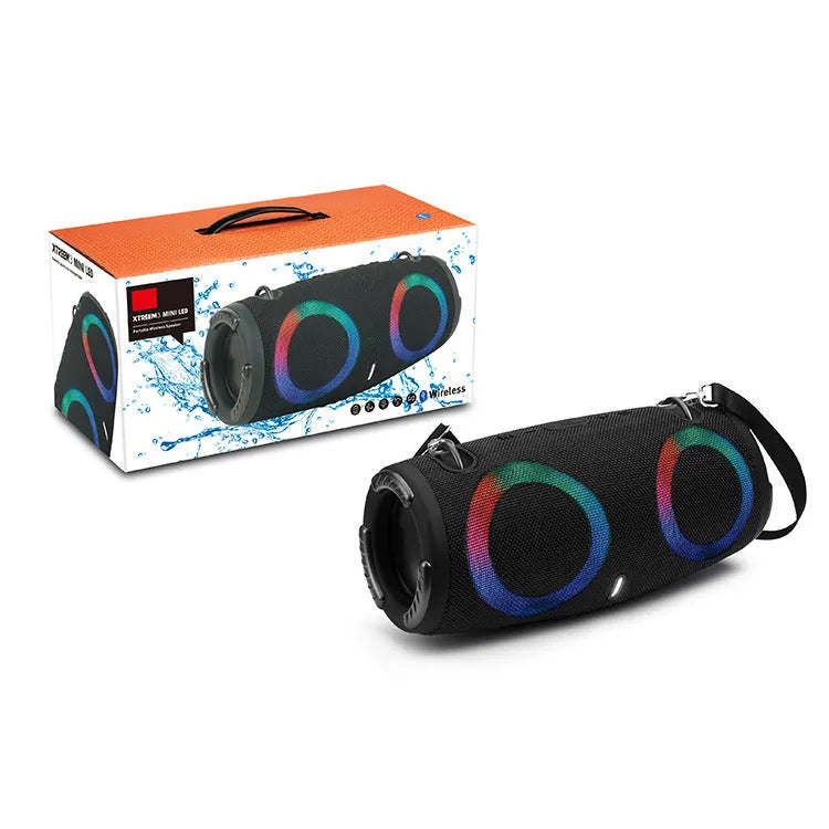 War Drum portable Bluetooth speaker in multiple colours with RGB lighting effects and carrying strap