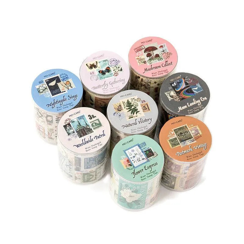 55mm wide retro journal stamp sticker roll showing butterfly design on coated paper