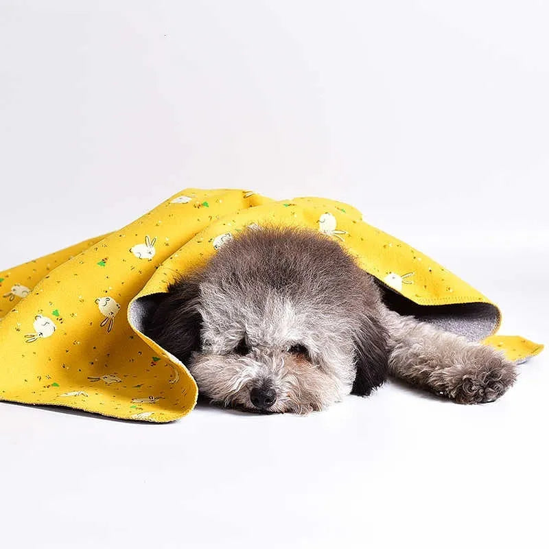 Double-sided cotton wool pet blanket in dinosaur pattern showing soft textured surface