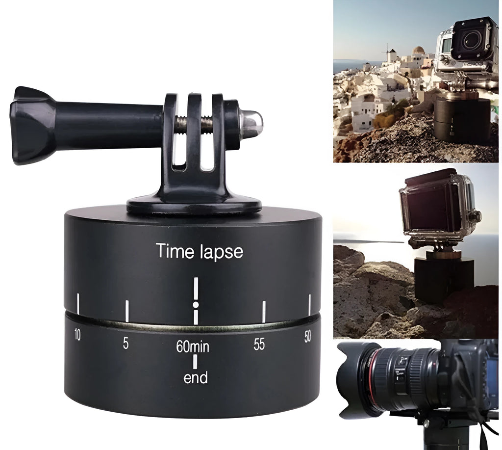 360-degree auto rotate camera tripod head base compatible with GoPro, DSLR and iPhone
