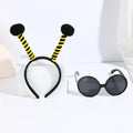 Yellow bees party costume headband and glasses set with cloth bee and ladybug appliqués.
