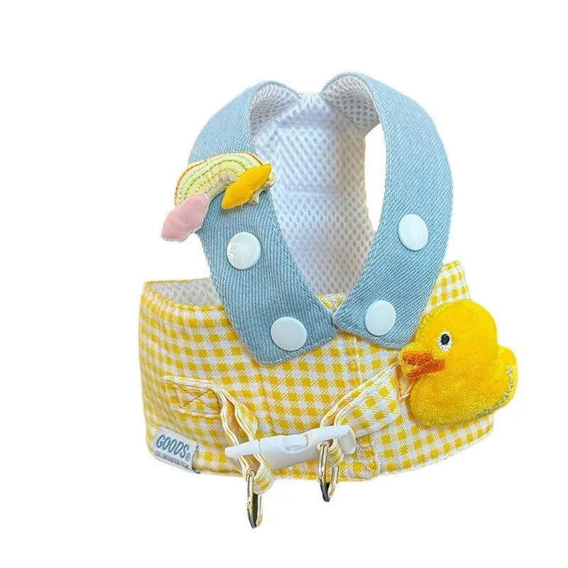 Pet harness and leash set with wire rope pulling rope and three-piece outfit including cute hat