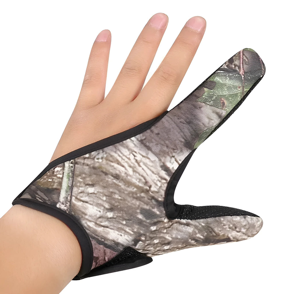 Single fishing tackle glove with two-finger design, diving cloth back and microfiber palm