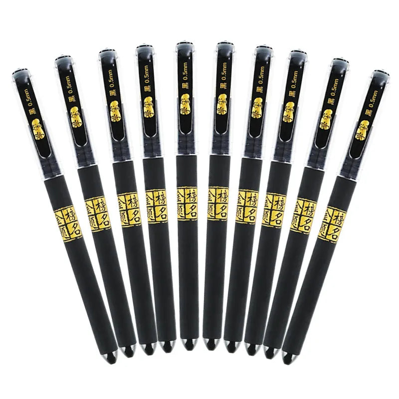 Eight carbon black gel pens with anti-fatigue grips in bullet and needle tip styles