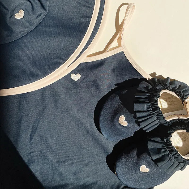 Dark blue split swimsuit for girls with high elasticity polyester and Lycra construction