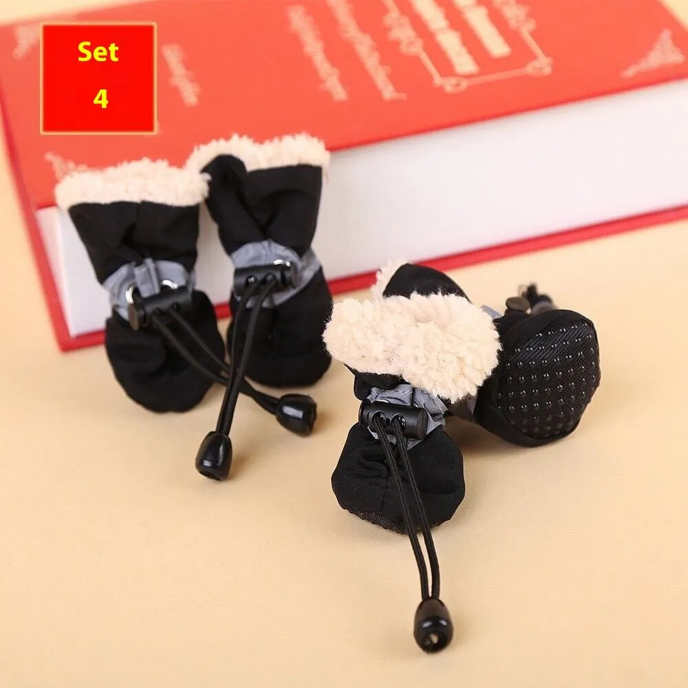 Cloth dog shoes with soft soles in multiple colours showing non-slip design and fleece lining option