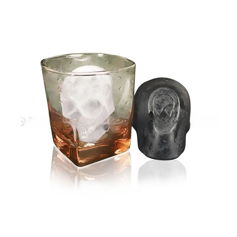 3D Halloween skull ice cube tray made from food grade silicone measuring 5.8 by 8.5 by 7 centimetres