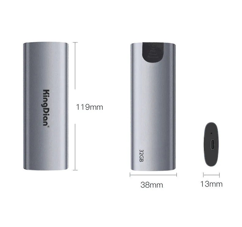 Grey mobile external SSD with USB 3.0 interface for smartphone connection