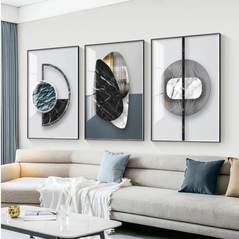 Abstract geometric pattern canvas painting wall art in modern style