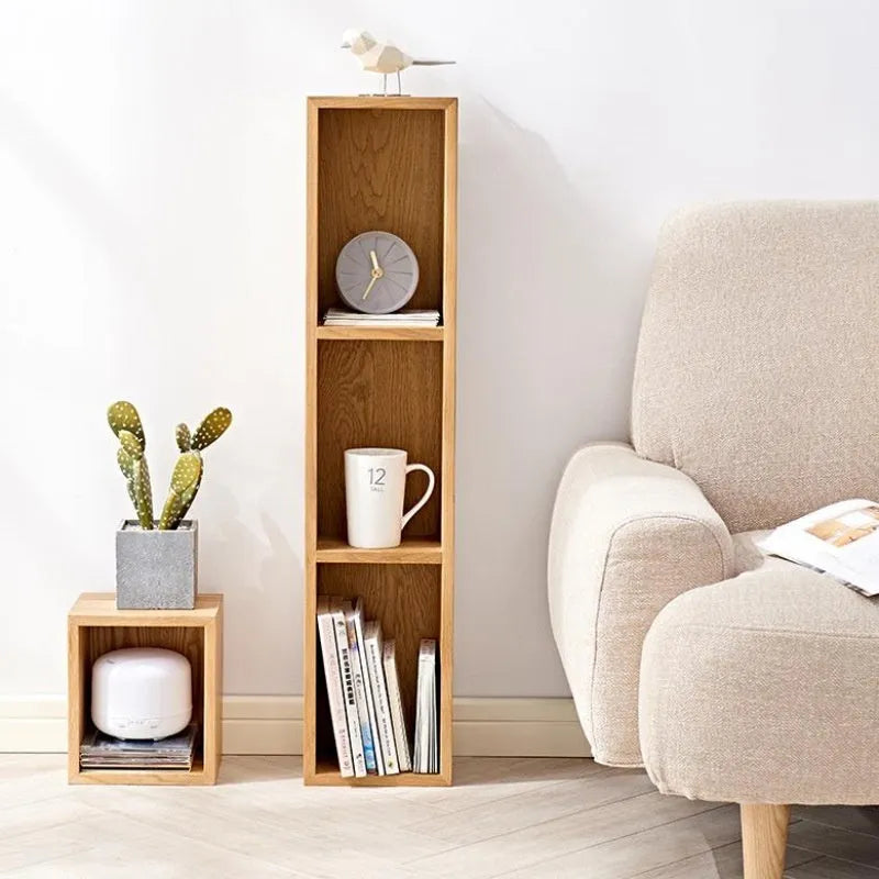 Solid white oak wall-mounted lattice bookshelf multi-grid storage rack in wood or walnut colour