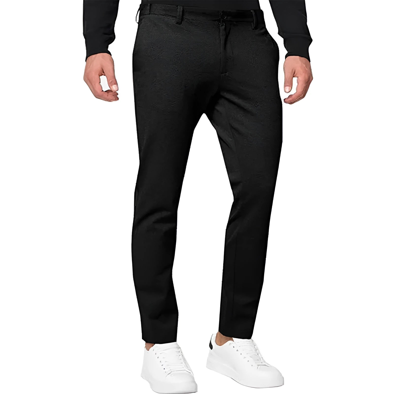 Men's slim-fit tapered chino trousers in a grey colour, showing the casual fit and style.