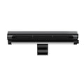 Black USB-powered bladeless clip-on fan with LED light attached to laptop screen