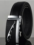 Men's automatic buckle leather belt in first layer cowhide with 3.5cm width and adjustable length