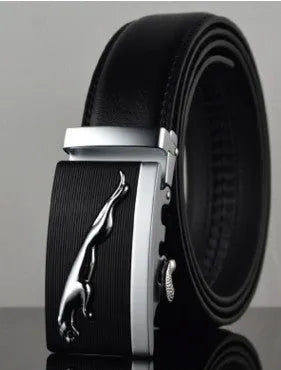 Men's automatic buckle leather belt in first layer cowhide with 3.5cm width and adjustable length