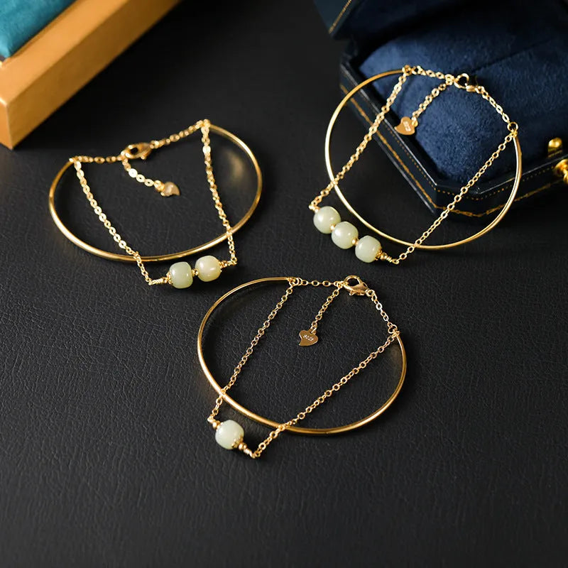 Hetian jade lucky beads bracelet with gold inlay in three bead versions