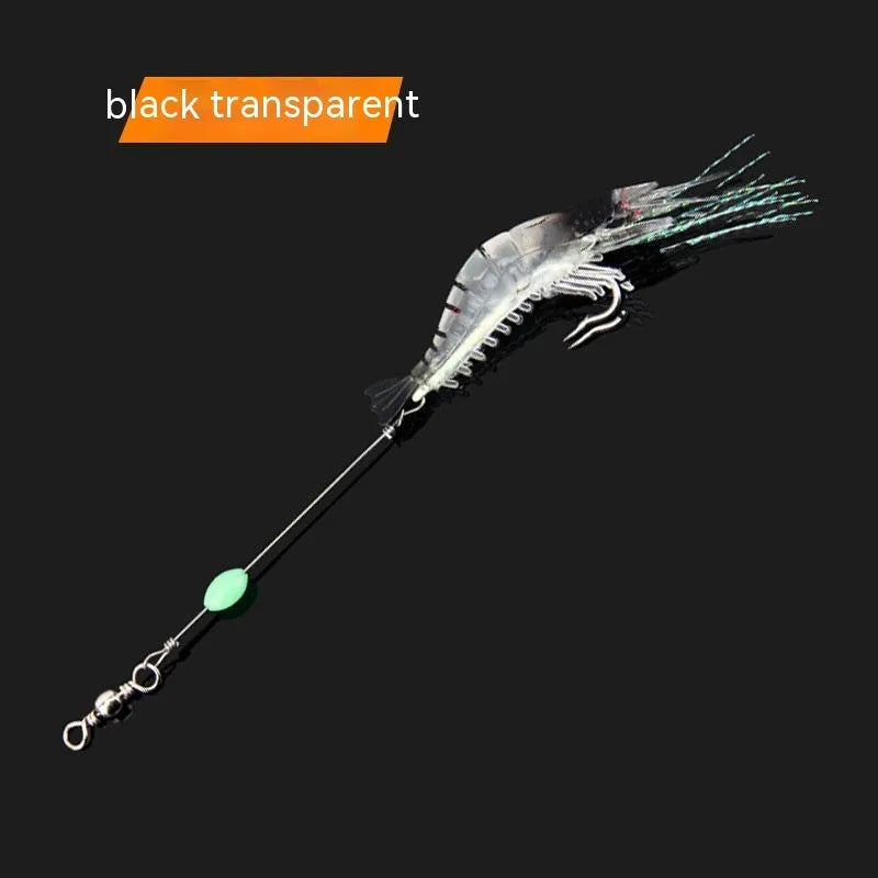 Soft plastic fishing lure with metal hook in black head yellow body colour variant