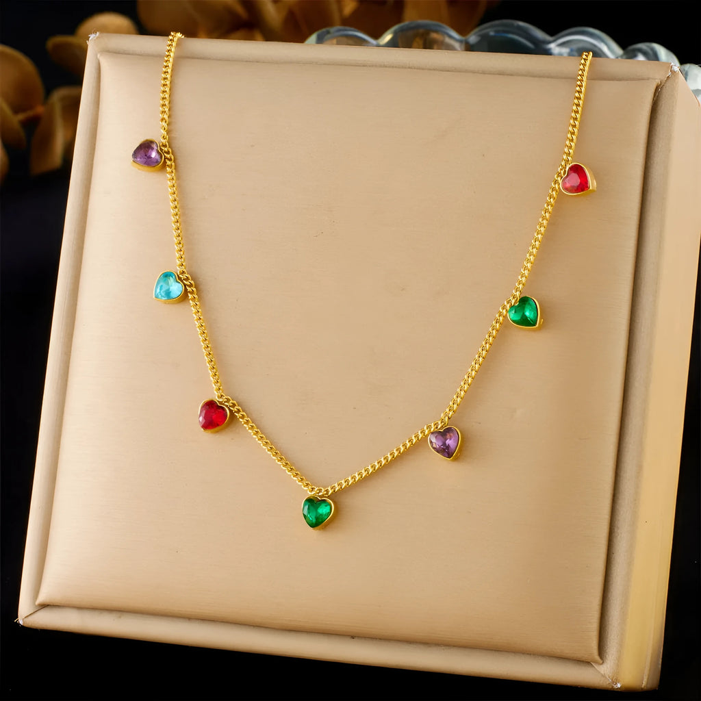Women's gold-plated heart necklace on adjustable stainless steel chain