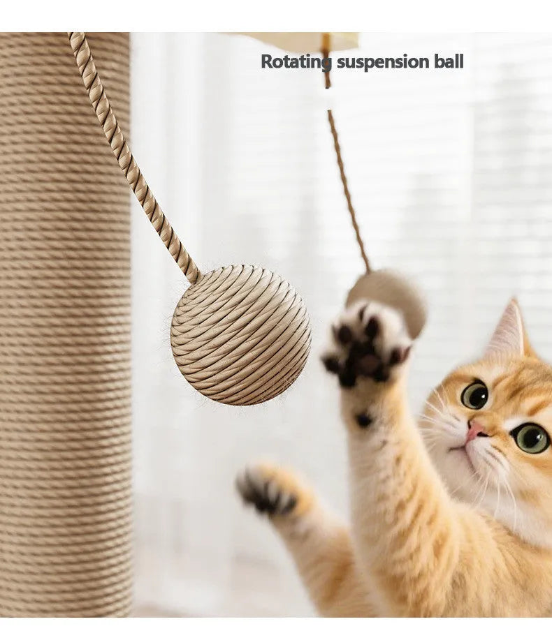 Windmill design cat climbing frame with scratch-resistant hanging ball toy