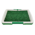 Green synthetic turf dog toilet training tray with removable plastic waste container