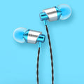 3.5mm wired in-ear headphones with detachable microphone in black, blue, or red colours showing 10mm drivers and TPE cable