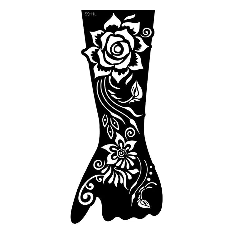 Set of geometric hollow template tattoo stickers showing 3D paper carving detail on sample designs.