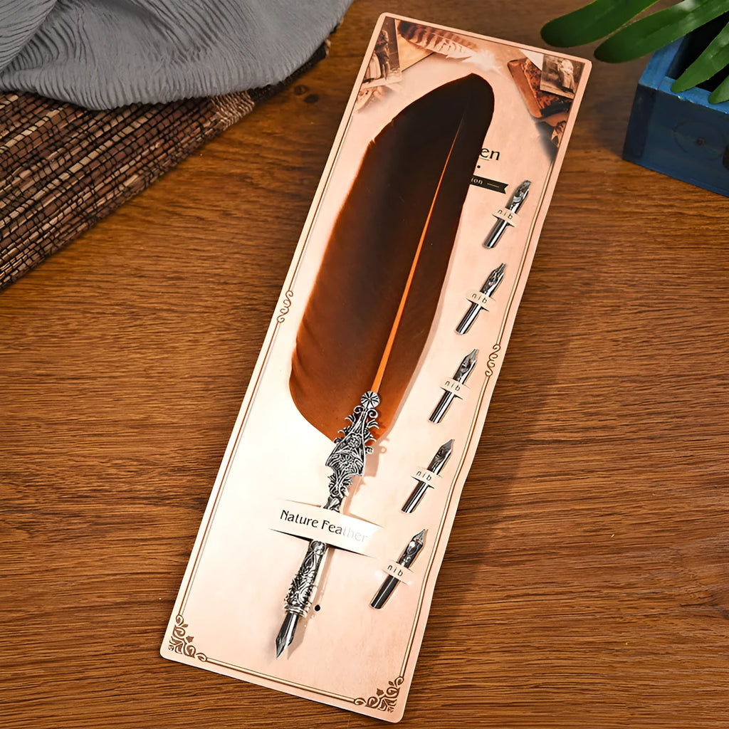 European retro feather dip pen with zinc alloy body in multiple colour options