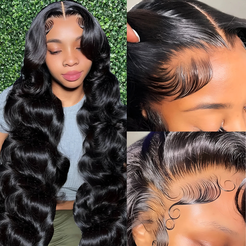 Black medium-long wavy full-head synthetic wig on a mannequin head showing curly texture and lace front detail.