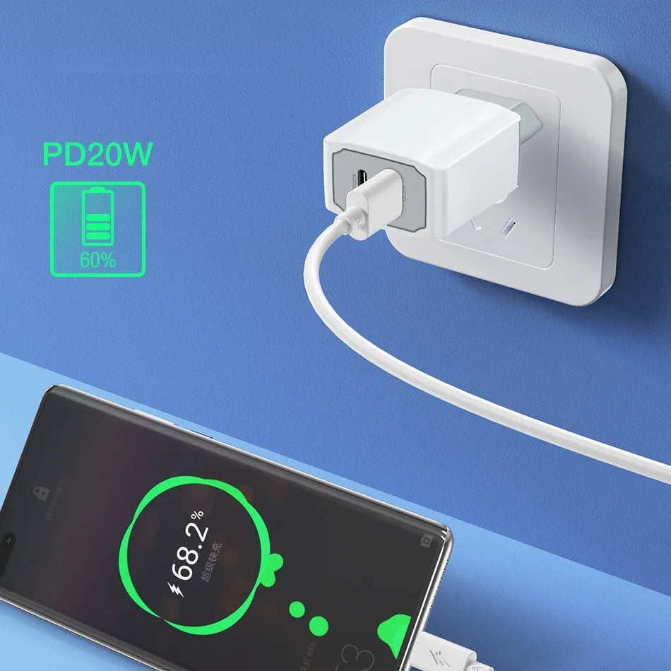 White European fast charger set with USB cable and compact packaging