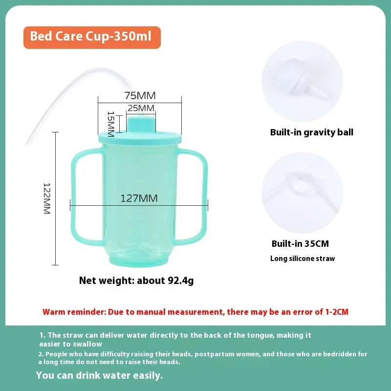 Oblique mouth choke-proof bed care drinking cup with handle and lid for adults.