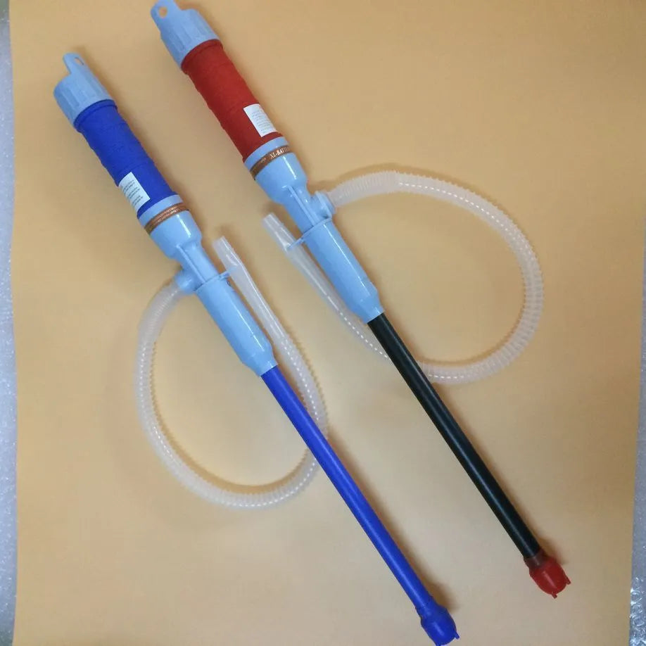 Blue manual hand-operated siphon pump for fuel oil gasoline liquid transfer